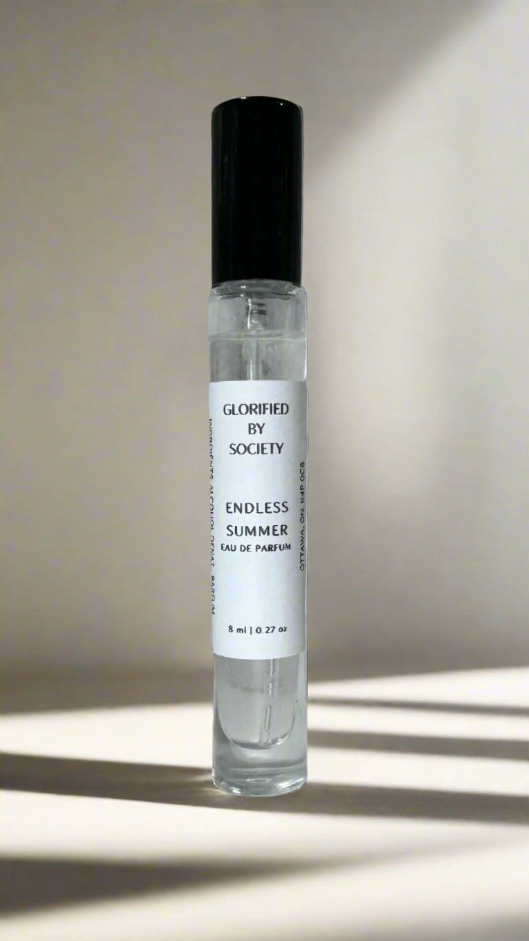 Endless Summer fragrance – an 8ml luxurious scent with warm milk, pistachio, vanilla bean, and sandalwood notes, phthalate-free and eco-friendly packaging.