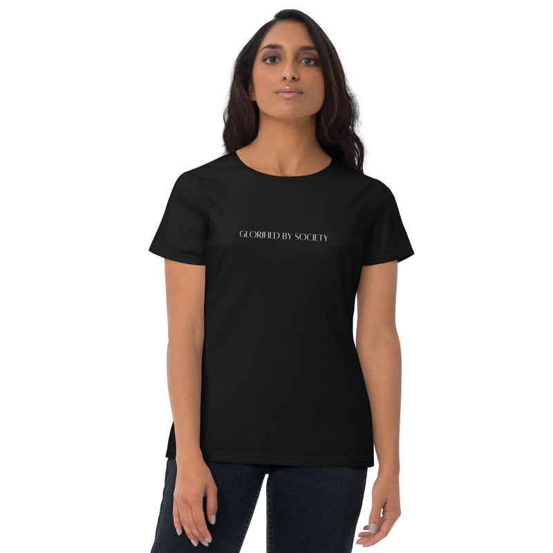 Women's short-sleeved t-shirt made of 100% combed ringspun cotton, featuring a classic fit, pre-shrunk fabric, and double-needle stitched sleeves and hem.